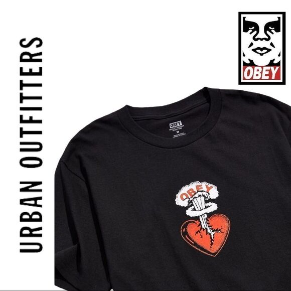 New OBEY Broken Heart Black Tee Shirt T-Shirt S XL - Picture 2 of 2